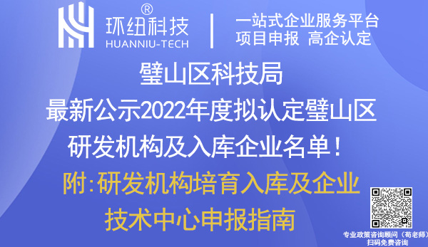 2022年度璧山區研發機構及入庫企業名單