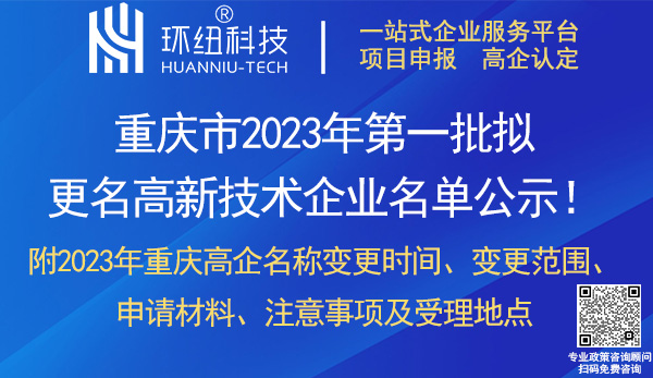 重慶市2023年更名高新技術企業名單