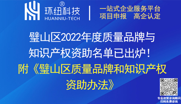 璧山區(qū)2022年度知識產(chǎn)權(quán)和標準化資助名單