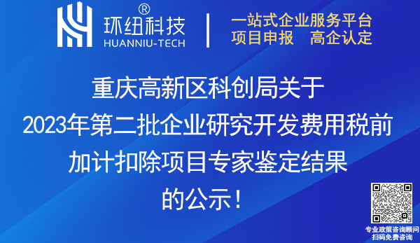 重慶高新區研發費用稅前加計扣除項目專家鑒定結果